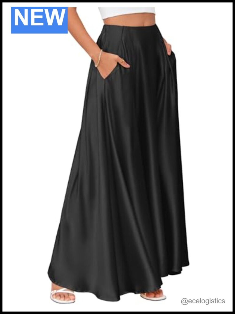 MAKABO Women's Maxi Satin Skirt High Waisted A-Line Flowy Long Skirt with